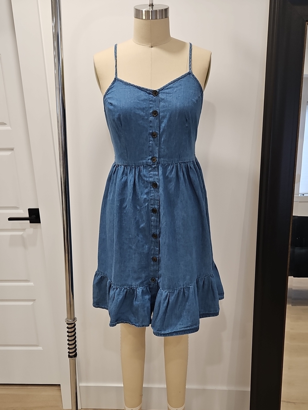 Button-Front Sundress in Denim Blue